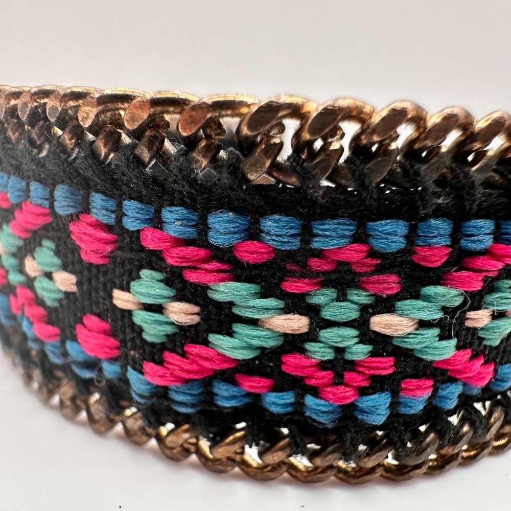 Vintage 90s Bronze Tone Geometric Pattern Cuff Bracelet Chain Women's Jewelry - Picture 5 of 10
